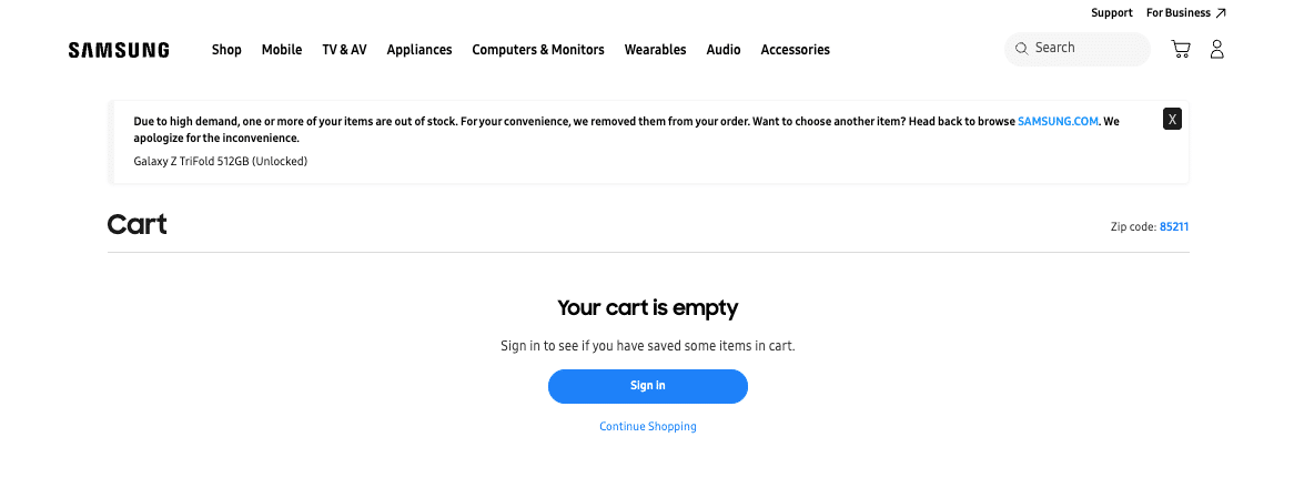 Galaxy Z TriFold out of stock US