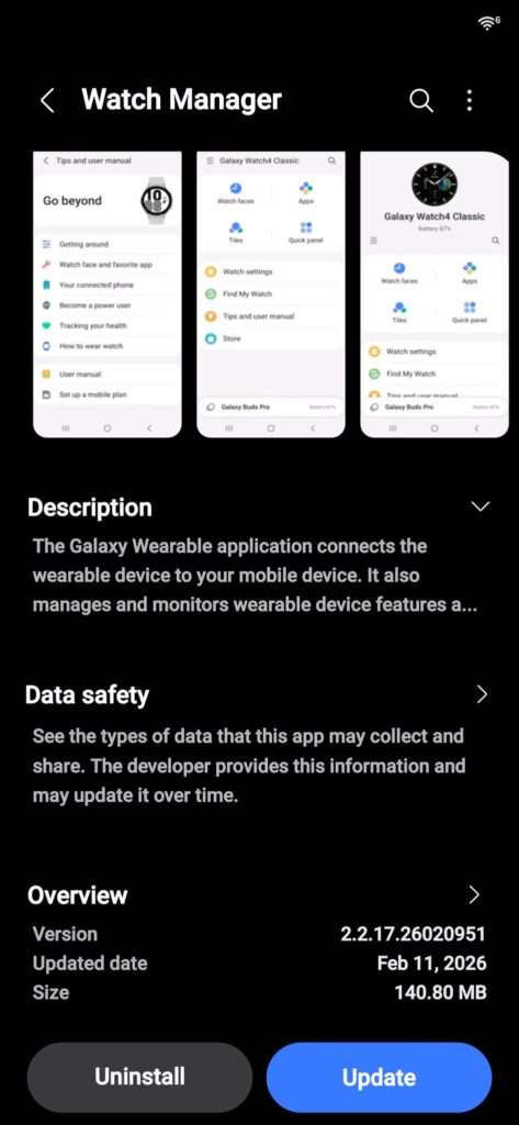 Watch Manager update Galaxy Store