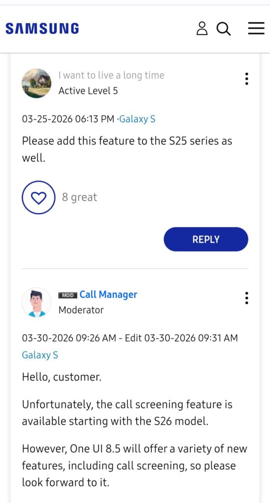 Call Screening Galaxy Phones