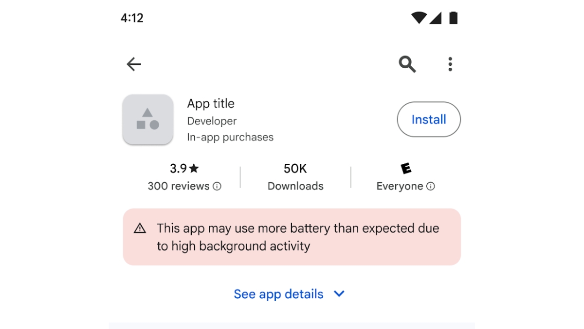 Google Play Store Apps Battery Warning Label